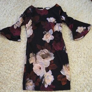Calvin Klein Black Floral Long Sleeve Dress